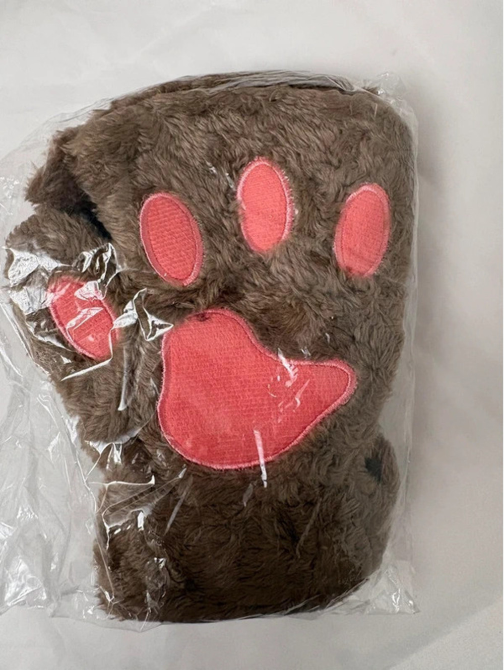 Kids Brown Plush Paw Gloves Pink Pads Costume Cosplay